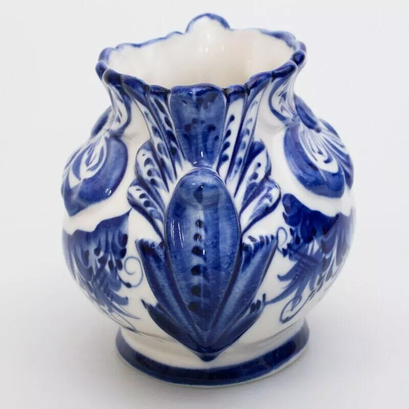 Gzhel Love Porcelain Vase Russian Blue White Pottery Gjel Flower Vase Гжель 5.5"