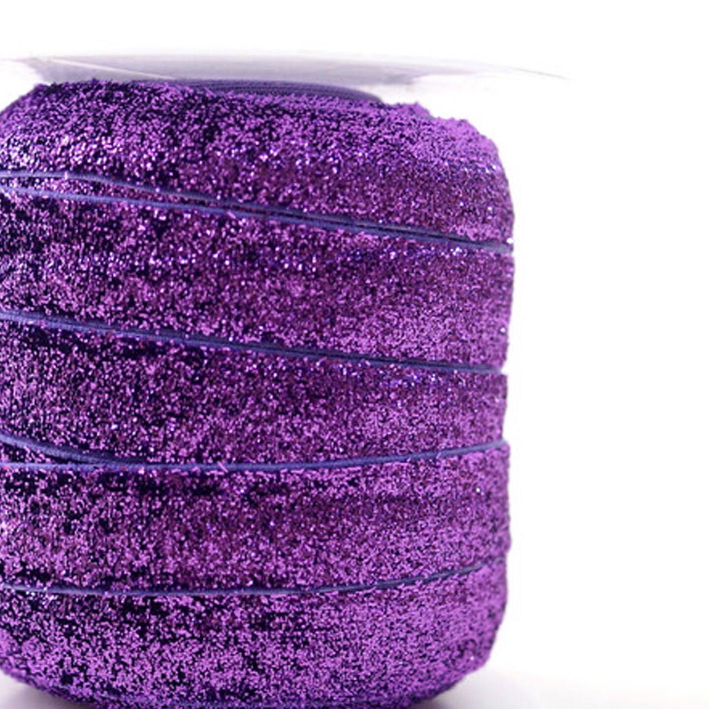 5/8&#x22; x 20 Yards Fold Over Elastic Stretch Purple Glitter Trim