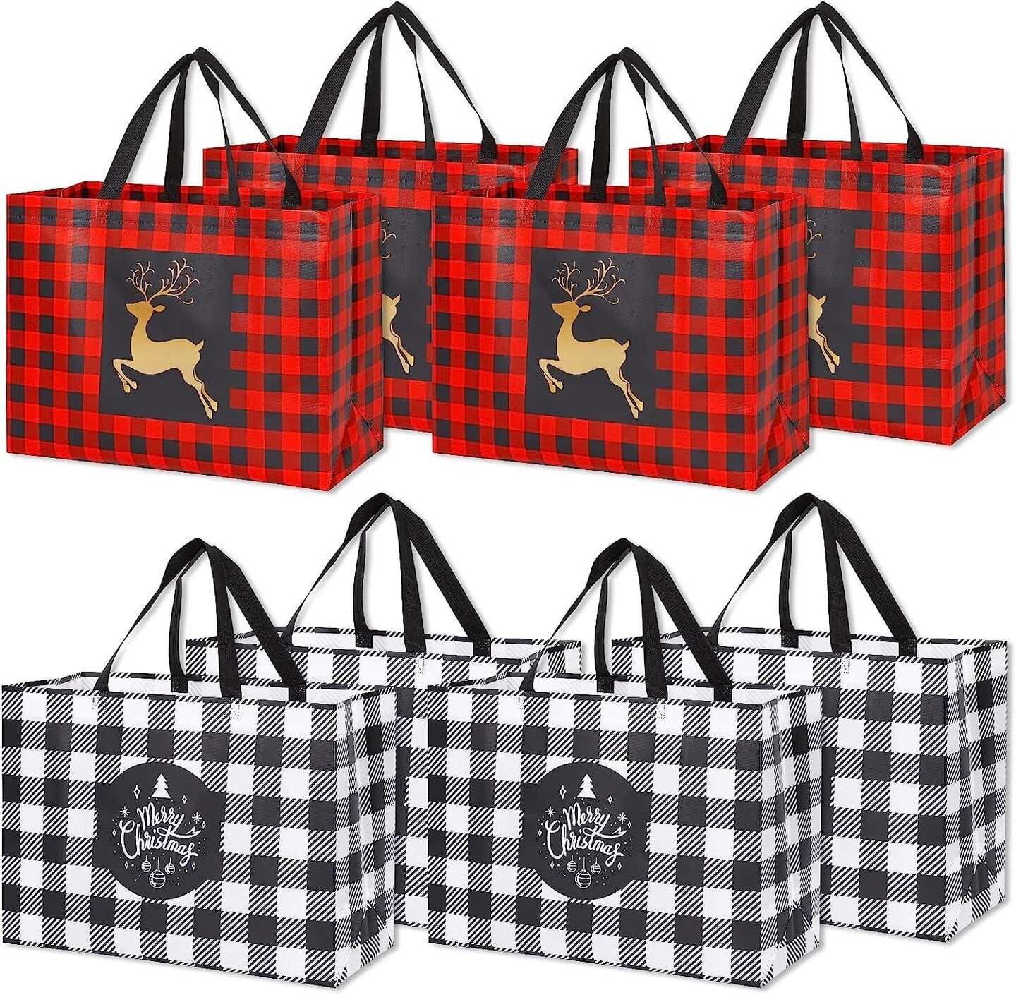 8 Pack Extra Large Christmas Gift Bags, Reusable Tote Bags with Handle Non-Woven Christmas Grocery Shopping Totes for Holiday Xmas, 16.9 * 12.6 * 6.8"