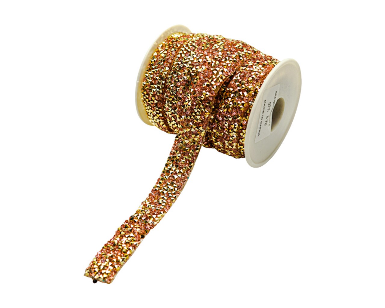 1/4&#x22; x 5 Yards Rose Gold/Gold Iron-On Rhinestone Seam Trim