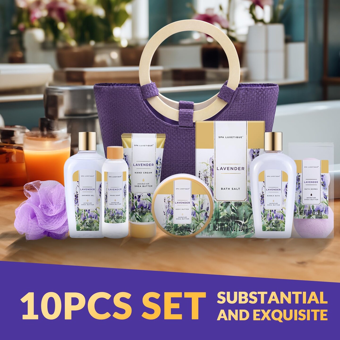 Gift Baskets for Women, Spa Gifts for Women-10pcs Lavender Gift Sets with Body Lotion, Bubble Bath, Relaxing Bath Sets for Women Gift, Birthday Gifts for Women, Mothers Day Gifts for Mom