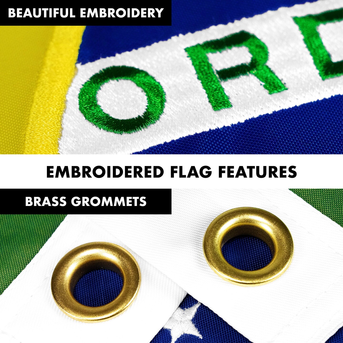 G128 Combo Pack: 6 Ft Tangle Free Aluminum Spinning Flagpole (White) &#x26; Brazil Brazilian Flag 3x5 Ft, Double ToughWeave Series Double Sided Embroidered 210D Polyester | Pole with Flag Included