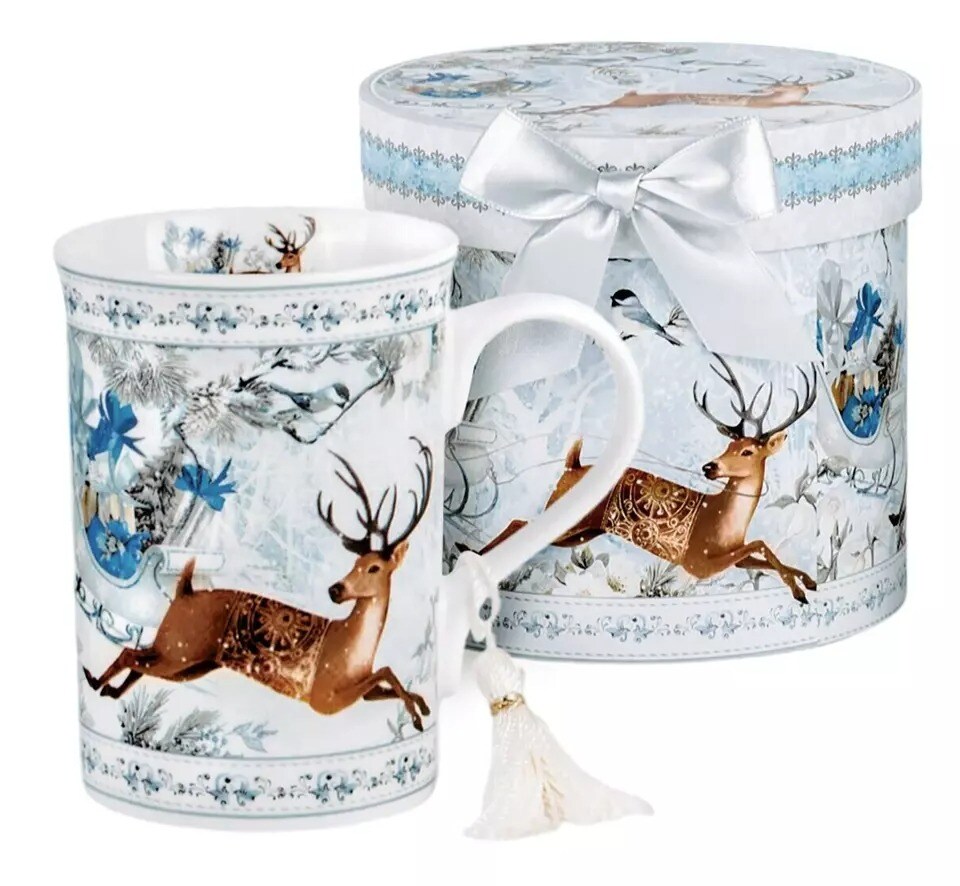Deer Mug Bone China Christmas Tea Coffee Mug Winter Holidays Mug 10 oz