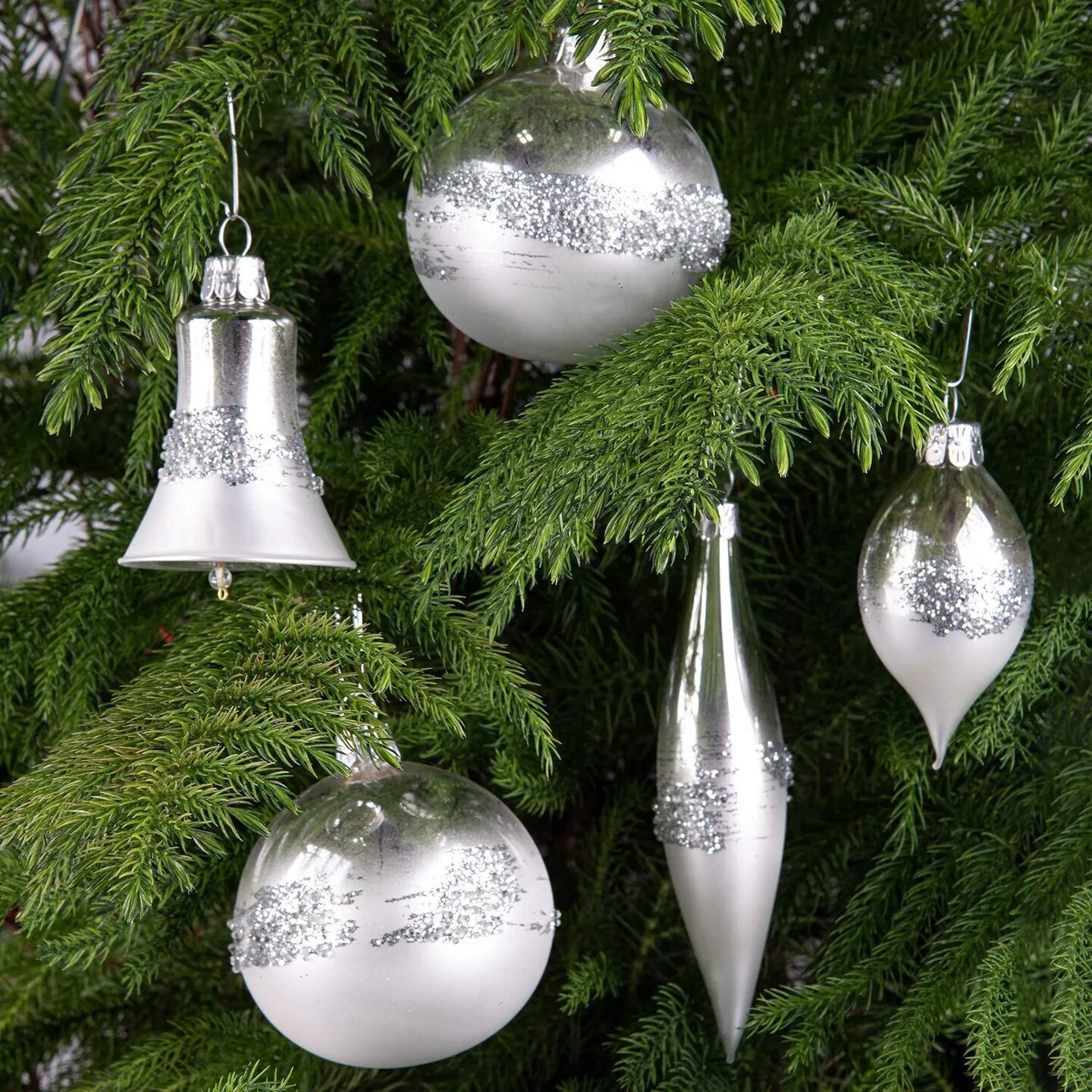 5pcs Retro Silver Handblown Czech Glass Ornaments Christmas Tree Decor up to 5&#x22;