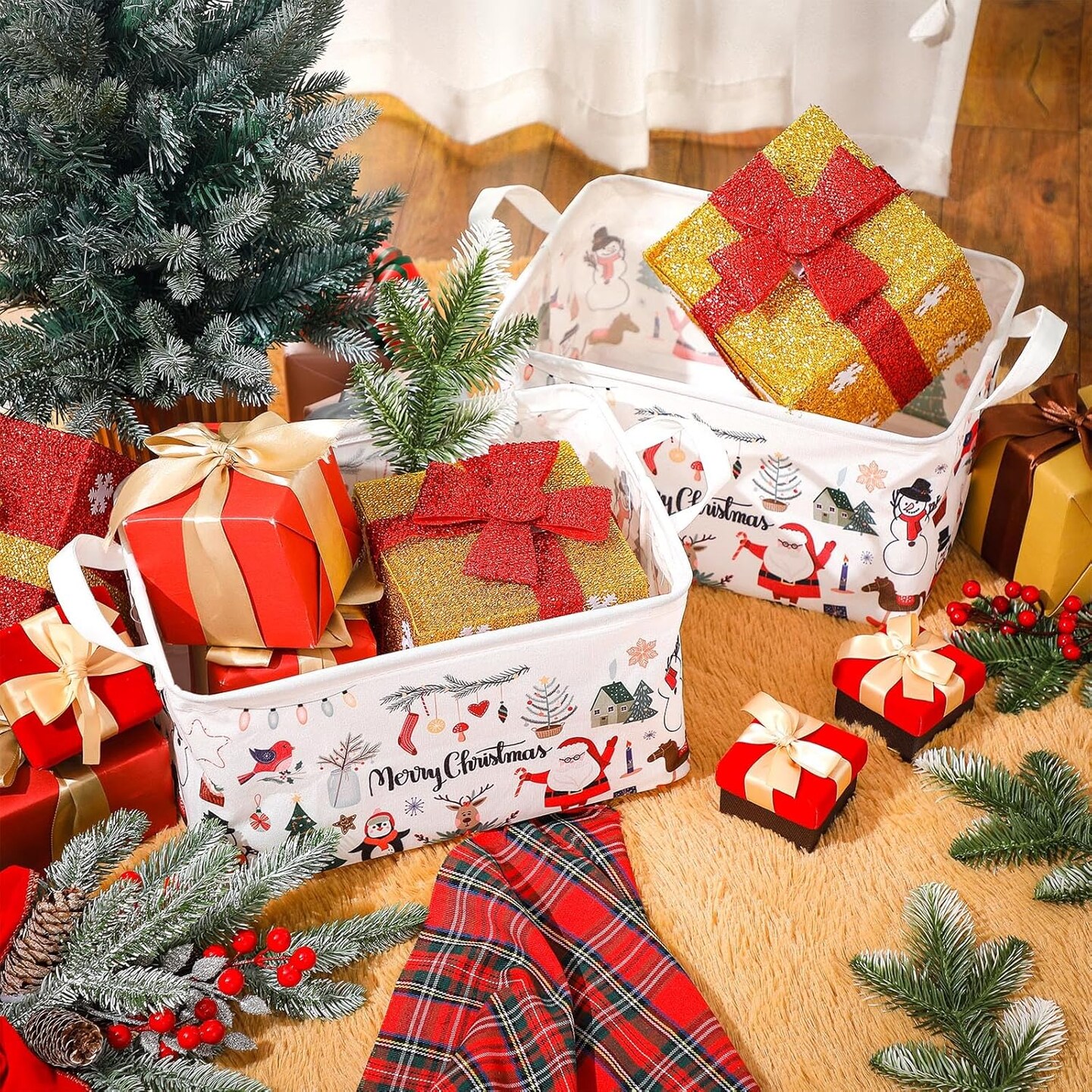 6 Pcs Large Christmas Storage Basket Foldable Christmas Gift Basket