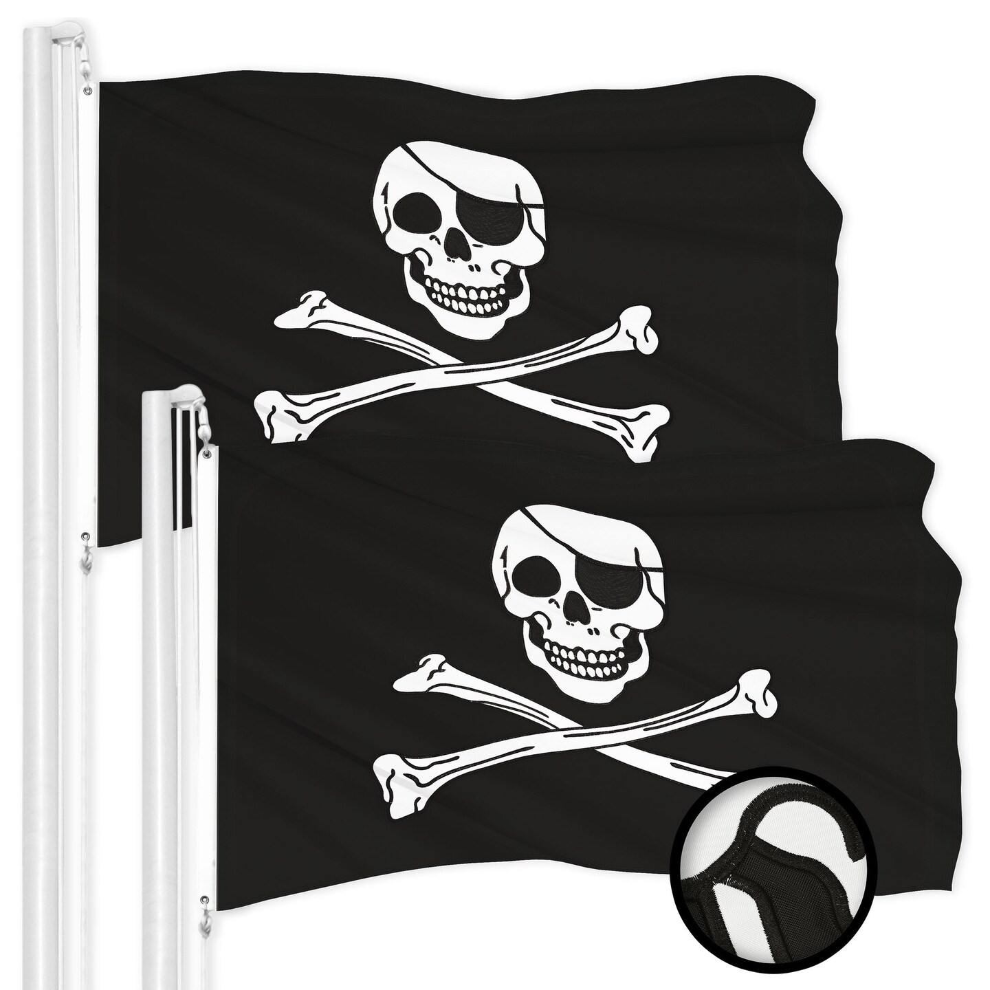 G128 2 Pack Pirate Jolly Roger Bones Flag 2x3 Ft ToughWeave Series