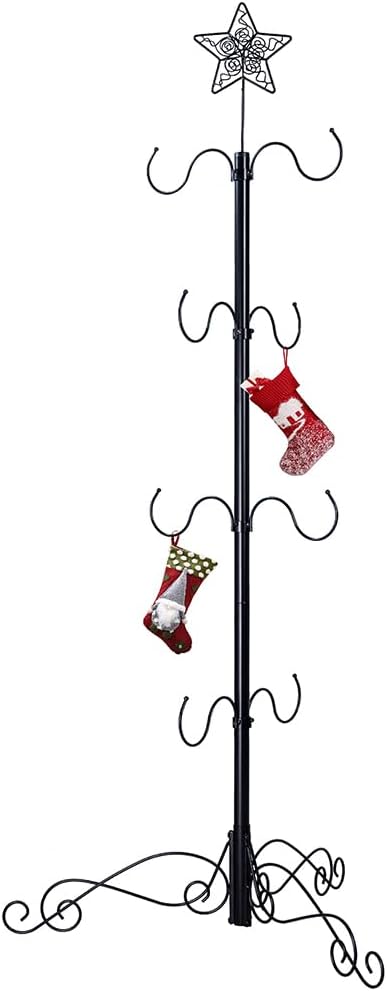 59 Inch Christmas Stocking Hanger Stand Freestanding Holder Floor 8 Hangers Adjustable for Scarf Belt Hat Purse Tie Max Loading 40 LBS Black Taiwan Made