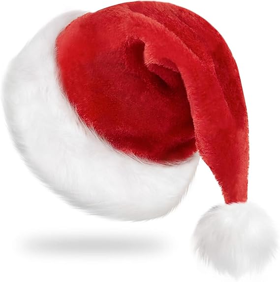 Christmas Hat, Santa Hat, Xmas Holiday Hat for Adults, Unisex Velvet Classic Santa Hat for Xmas New Year Party Headwear