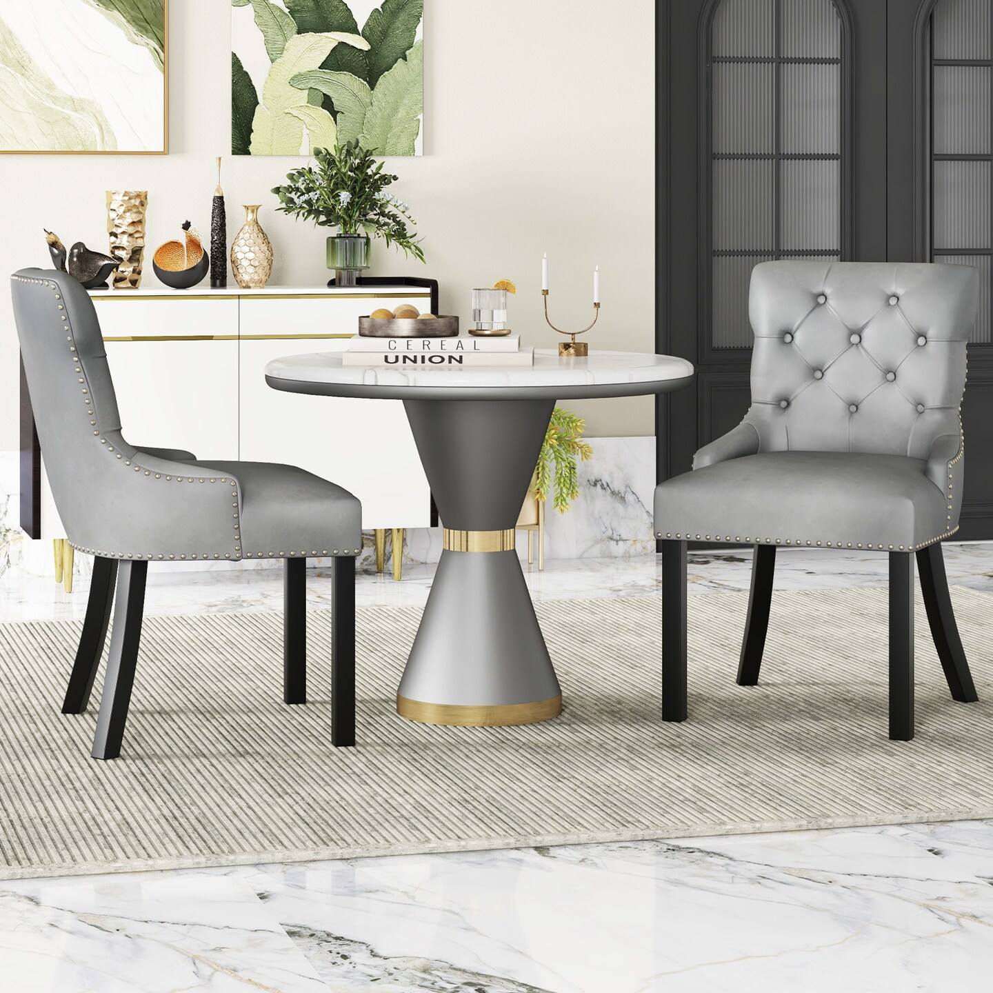 Upholstered Dining Chairs - Tufted Wingback Chairs With Rubber Wood Legs - Set of 2