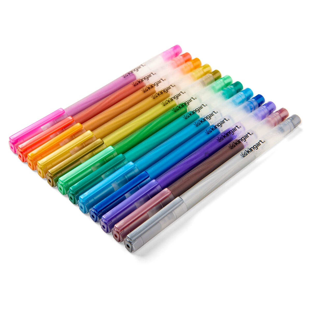 KINGART&#xAE; Metallic Gel Pens, Scrapbook, Journals, or Drawing, Colored Metallic Ink, Medium Line , Set of 12 Unique Shades