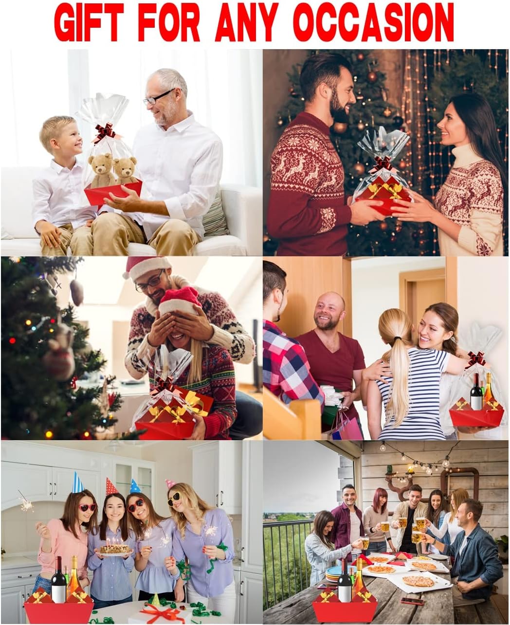 Basket For Gifts Empty, 5 Pack Sturdy Empty Gift Basket Kit With Handles, Red Cardboard Empty Gift Baskets To Fill Bulk For Holiday, Birthday, Christmas, Valentines Day And Any Occasion