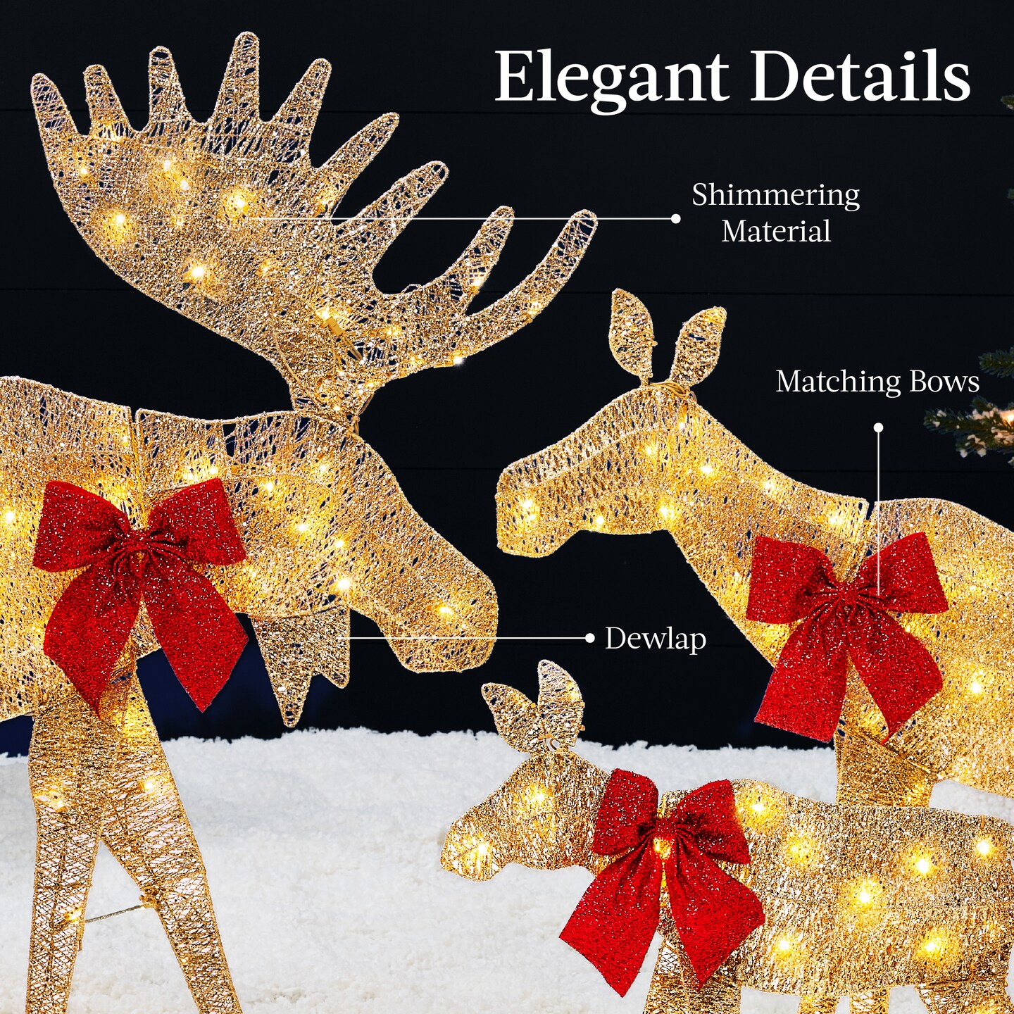 Best Choice Products 4ft 3-Piece Lighted 2D Christmas Moose Set Outdoor D&#xE9;cor w/ 195 LED Lights, Stakes