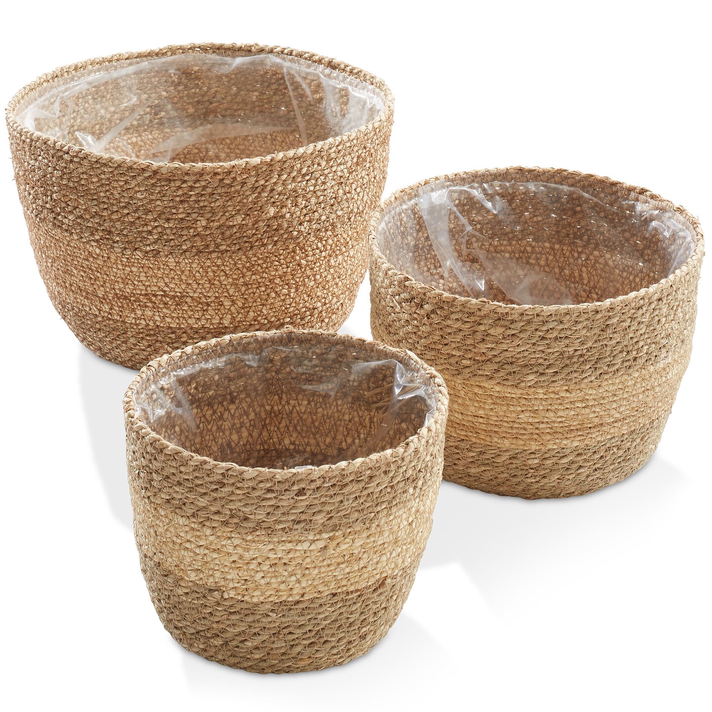 Casafield Set of 3 Seagrass Planter Baskets with Liners, Hand Woven Indoor Flower Pot Covers for Plants, Succulents, Home Decor