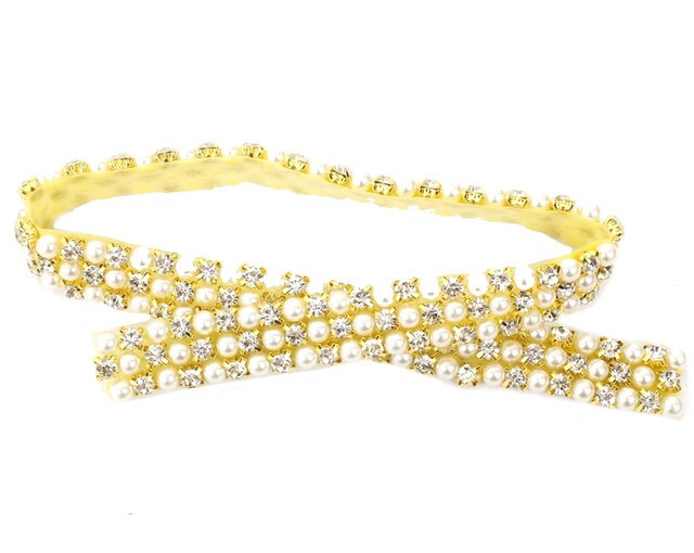 3/4&#x22; Gold Rhinestone Pearl Fashion Chain Trim 5 Yard Decorative Trim