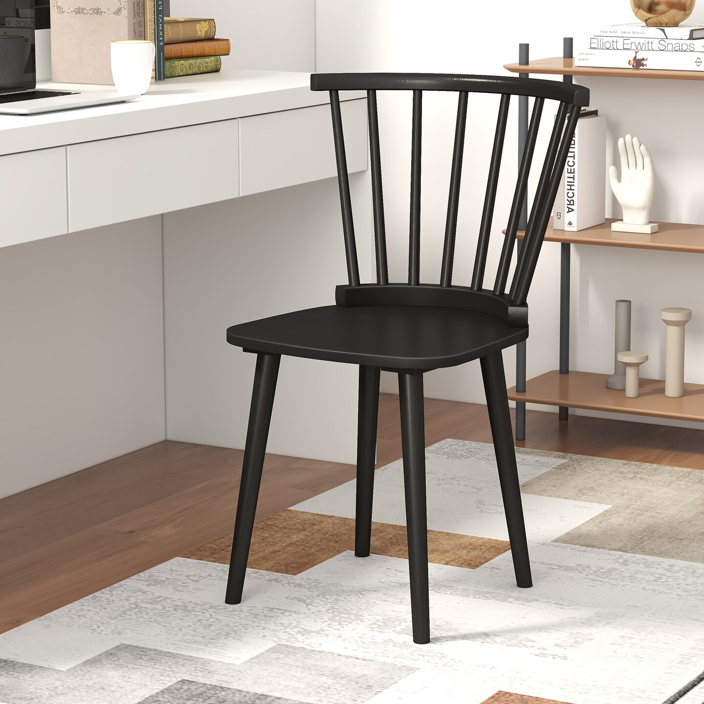 Set of 2 Rubber Wood Windsor Dining Chair Armless Sturdy Seat