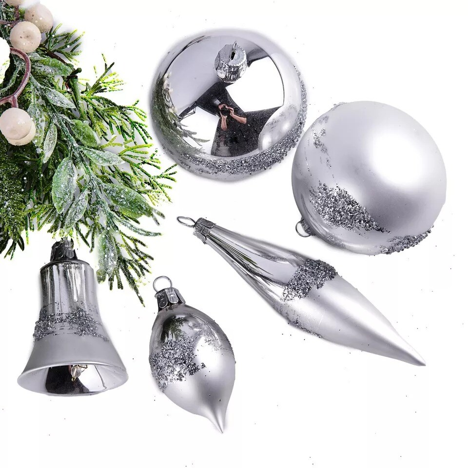 5pcs Retro Silver Handblown Czech Glass Ornaments Christmas Tree Decor up to 5&#x22;
