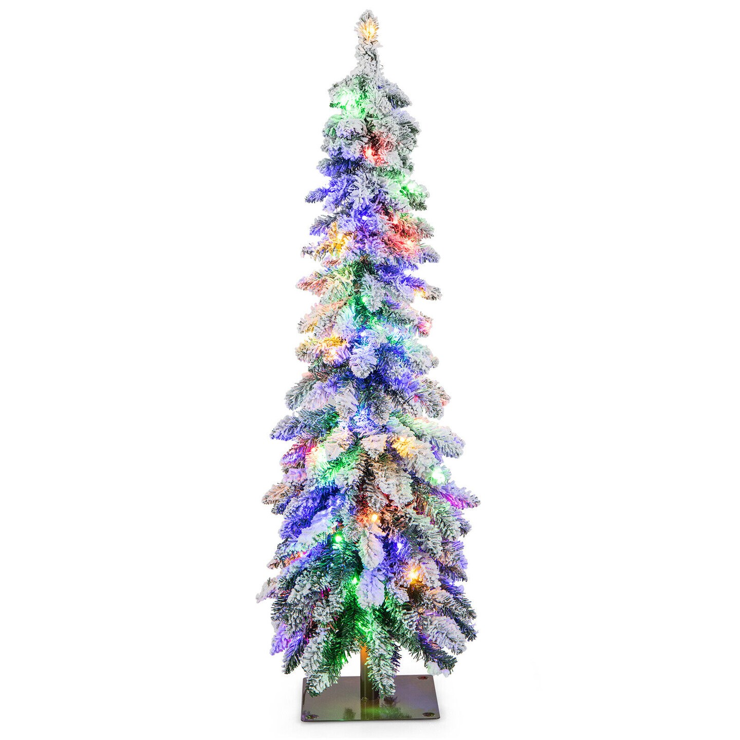 Pre-lit Artificial Christmas Tree Snow-Flocked Slim Pencil X-mas Decor