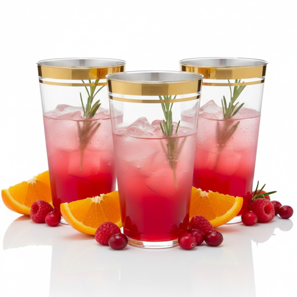 100 Pk 14 oz Clear Plastic Cups | Gold Rimmed Disposable Cups