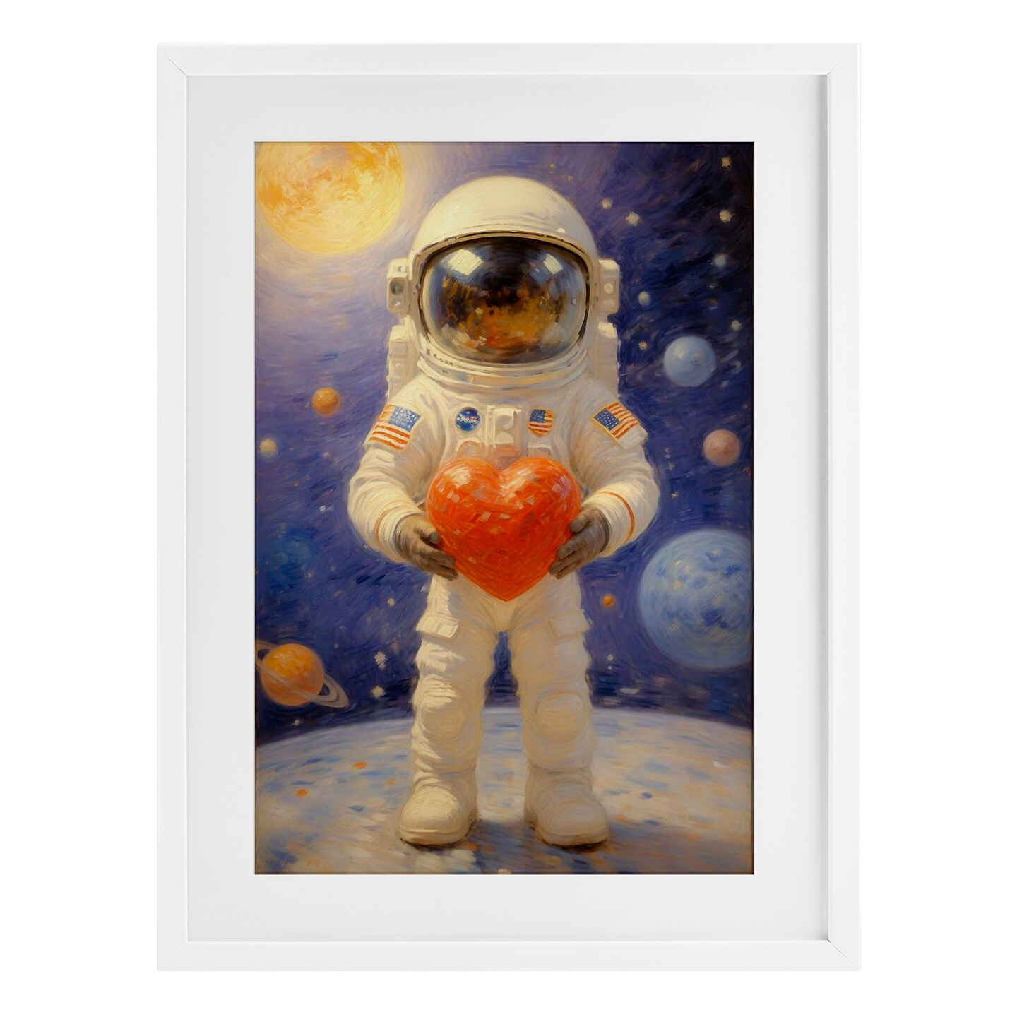 Stupell Industries Astronaut Holding Heart Framed Print Under Glass, design by Angie Hawke