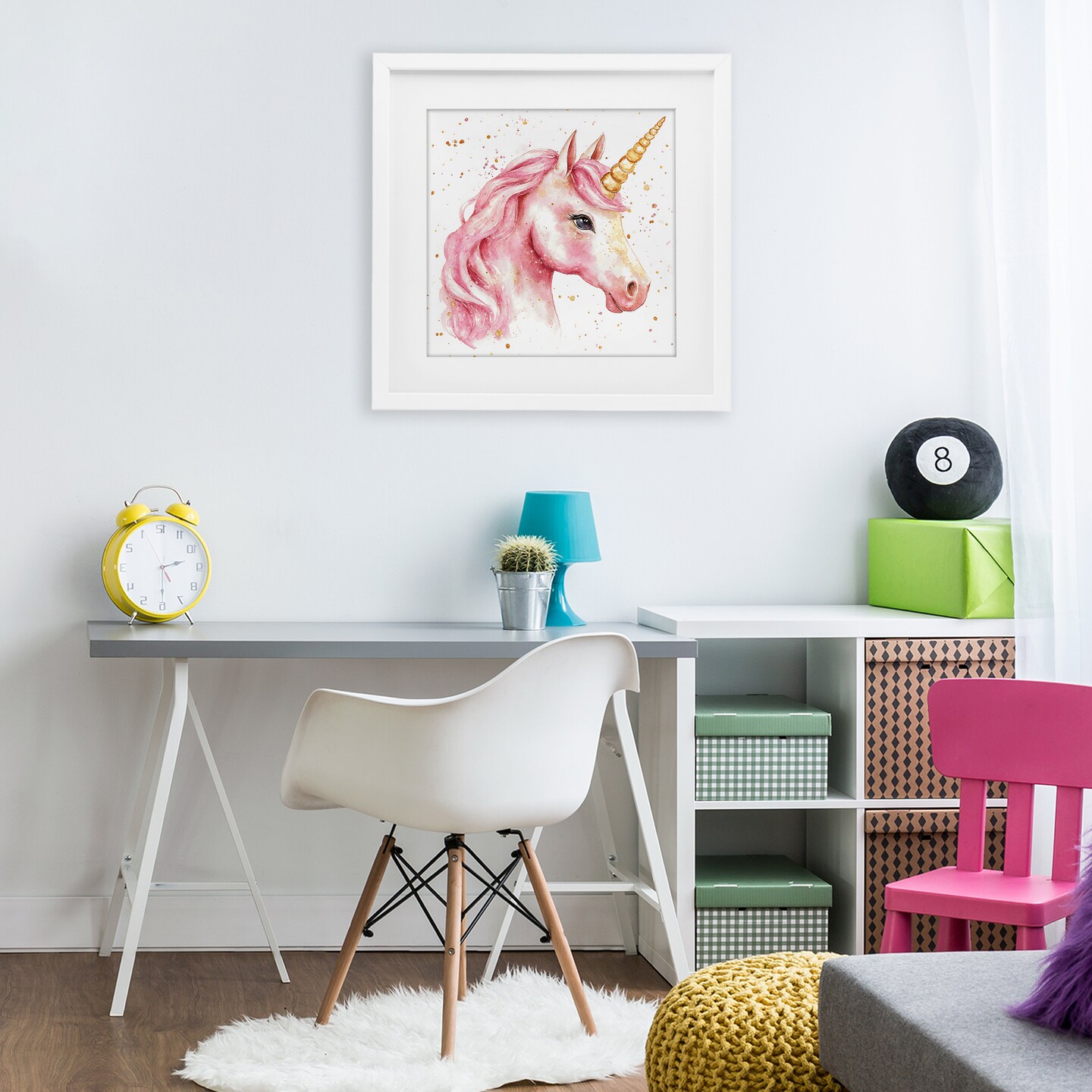 Stupell Industries Pink Unicorn with Paint Splatter Framed Print Under Glass, design by Creative Studio