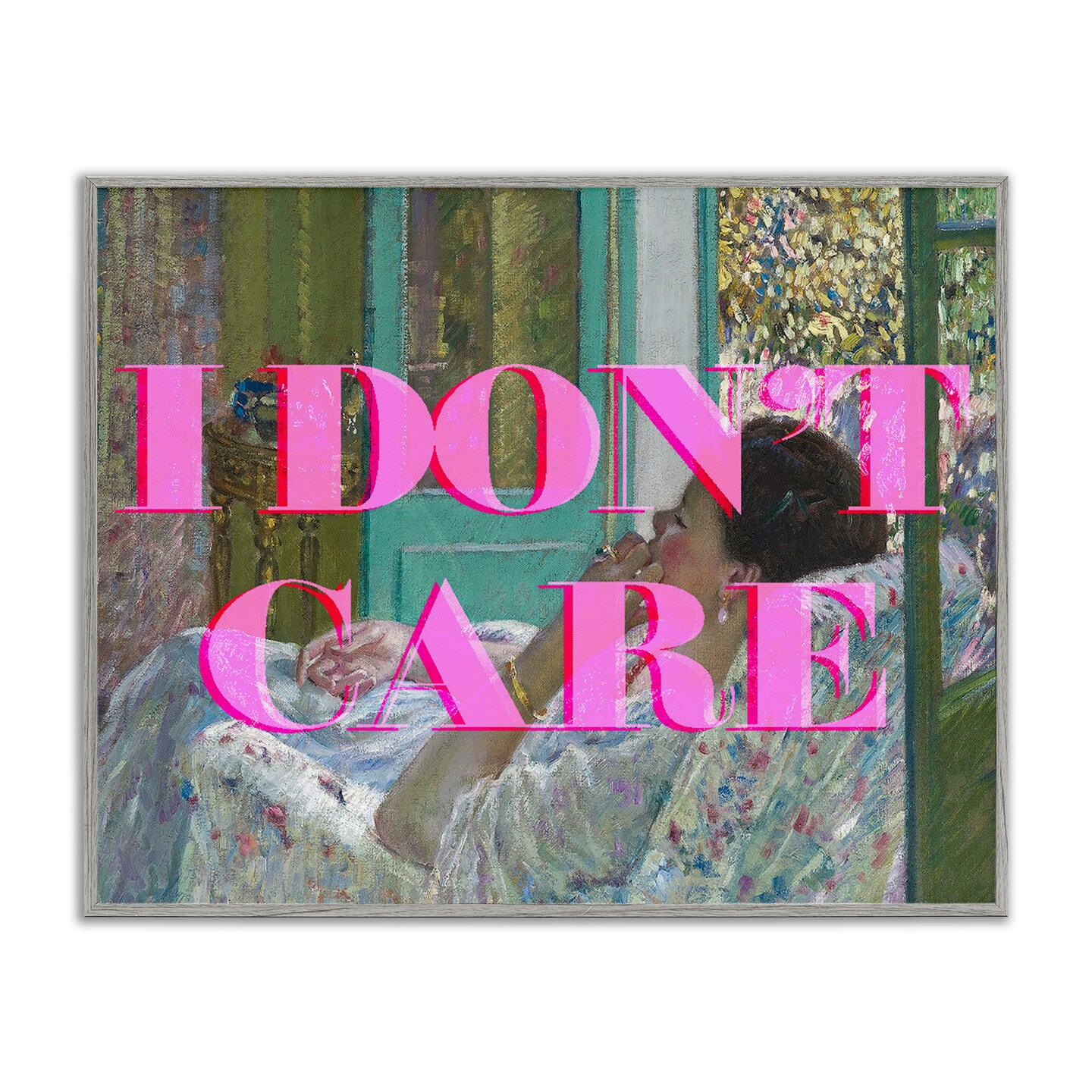 Stupell Industries I Don't Care over Classic Painting Framed Giclee, design by Lil' Rue