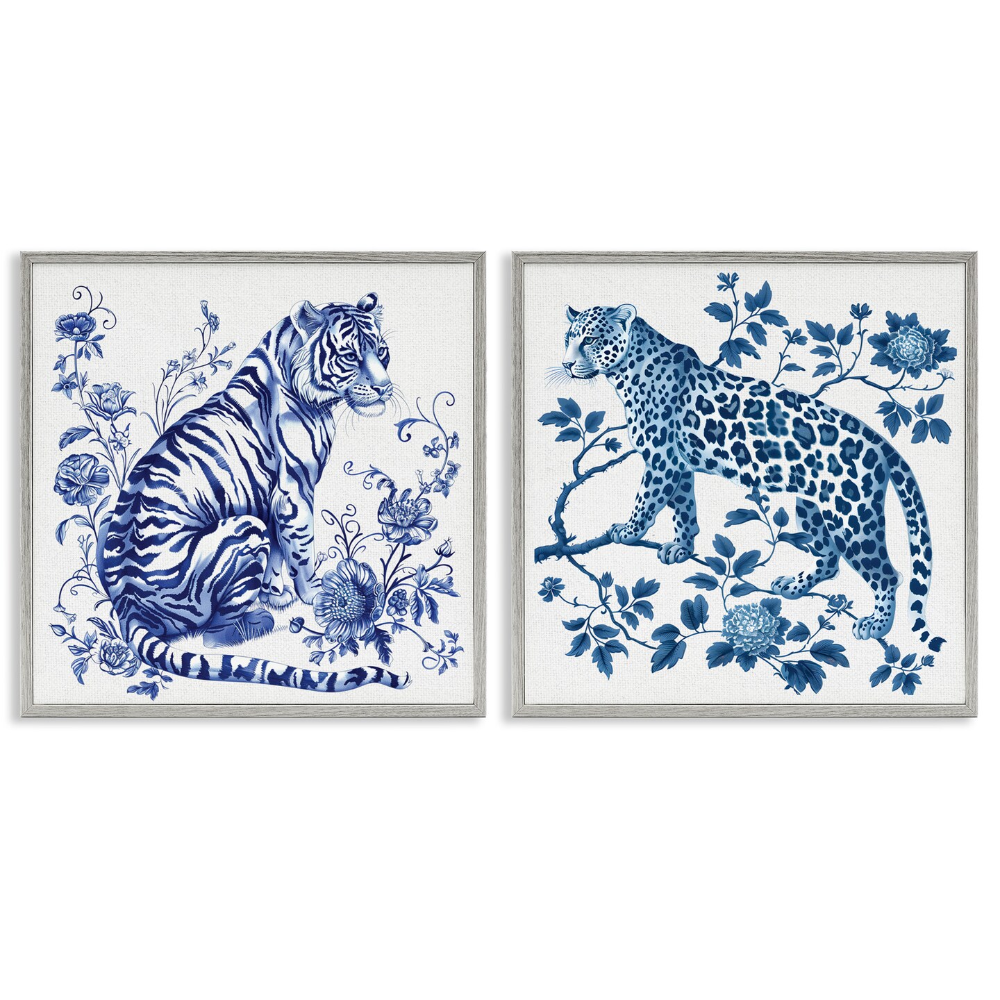 Stupell Industries Ornate & Detailed Large Cats 2pc Framed Giclee Set, design by Lettered and Lined