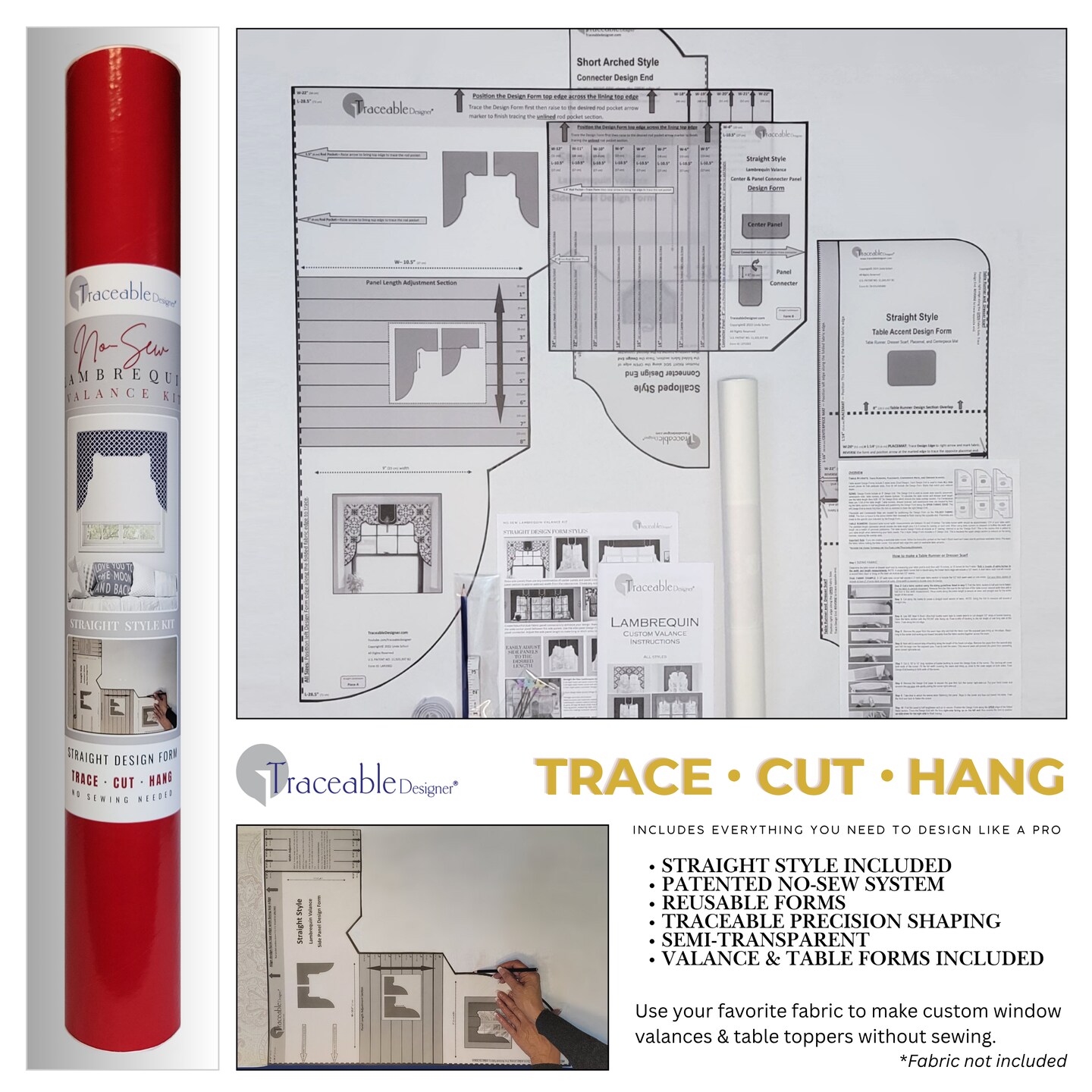 Straight Lambrequin Valance Kit – Make Custom No-Sew Rod-Pocket Window Treatments Without Sewing