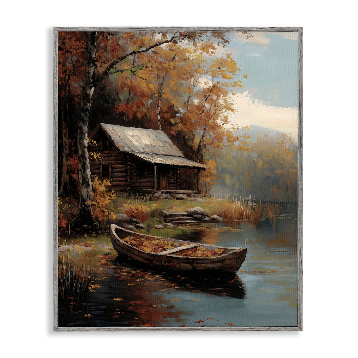 Stupell Industries Autumn Cabin Canoe with Leaves Framed Giclee, design by Arlington Prints