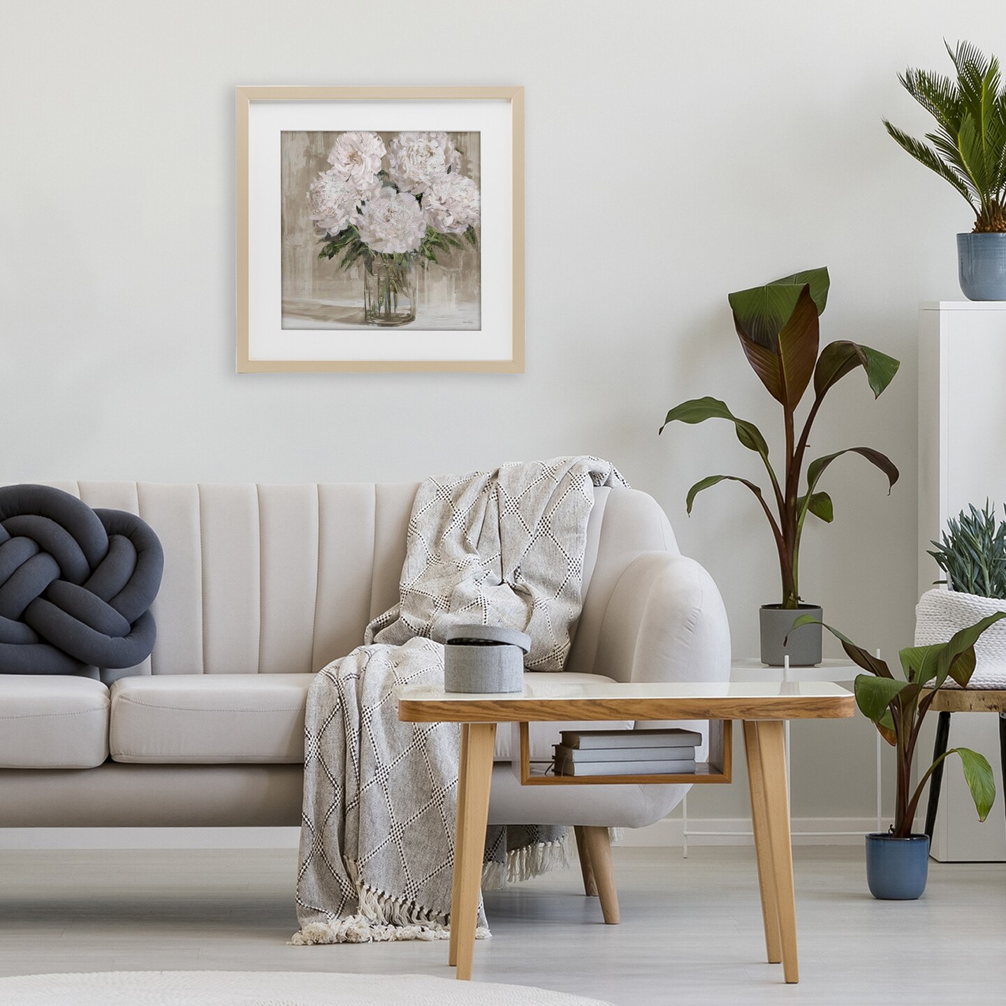 Stupell Industries Peony Blooms Beige Neutral Framed Print Under Glass, design by Amber Sterling