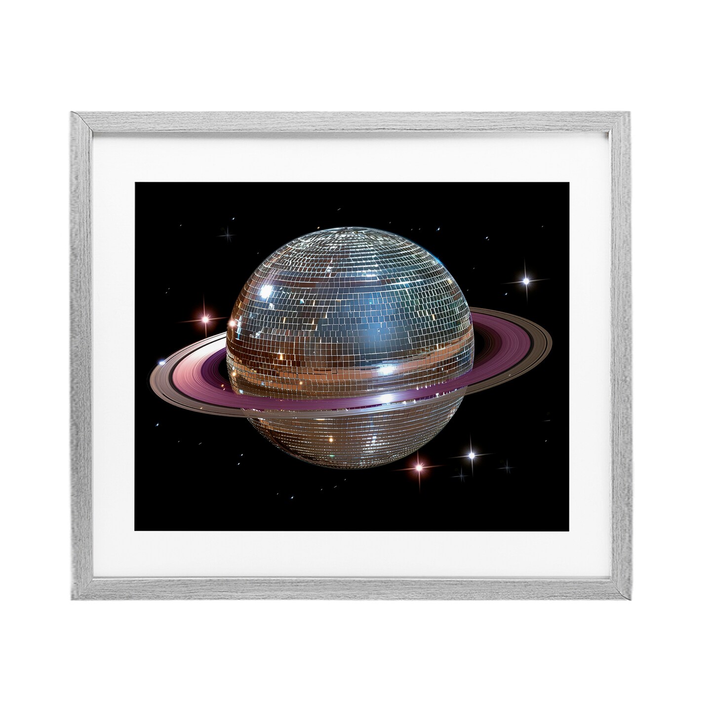 Stupell Industries Purple Disco Ball Planet Framed Print Under Glass, design by Decent Exposures