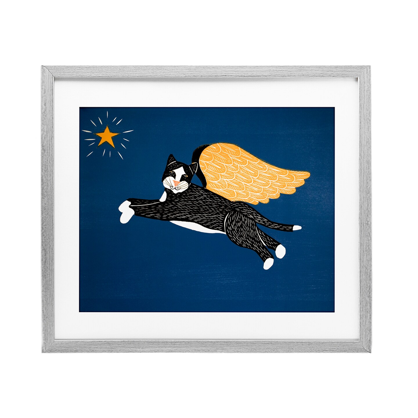 Stupell Industries Angel Cat with Star Framed Print Under Glass, design by Stephen Huneck