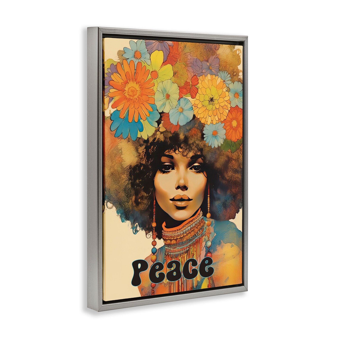 Stupell Industries Peace Groovy Afro Girl Floating Frame, design by Sasha
