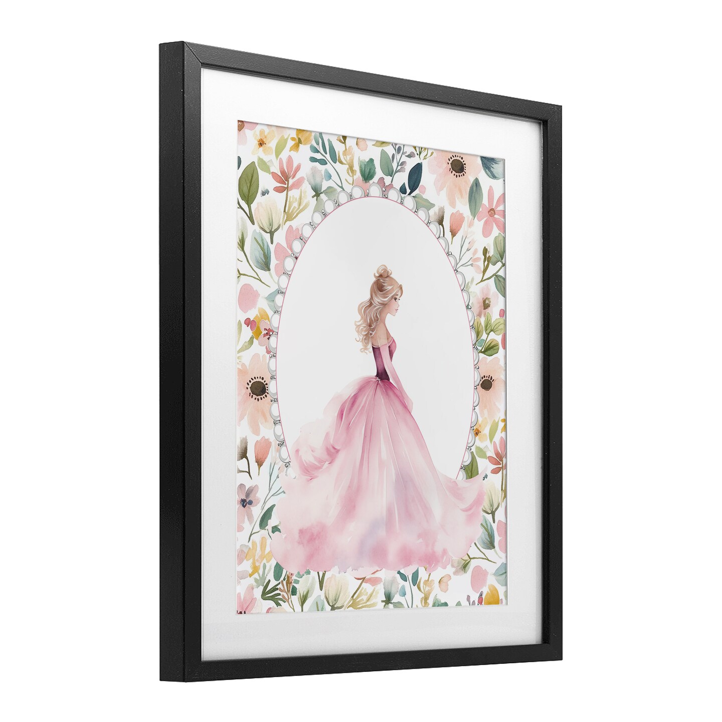 Stupell Industries Pink Princess with Pearl Border Framed Print Under Glass, design by Christine Simpson Art