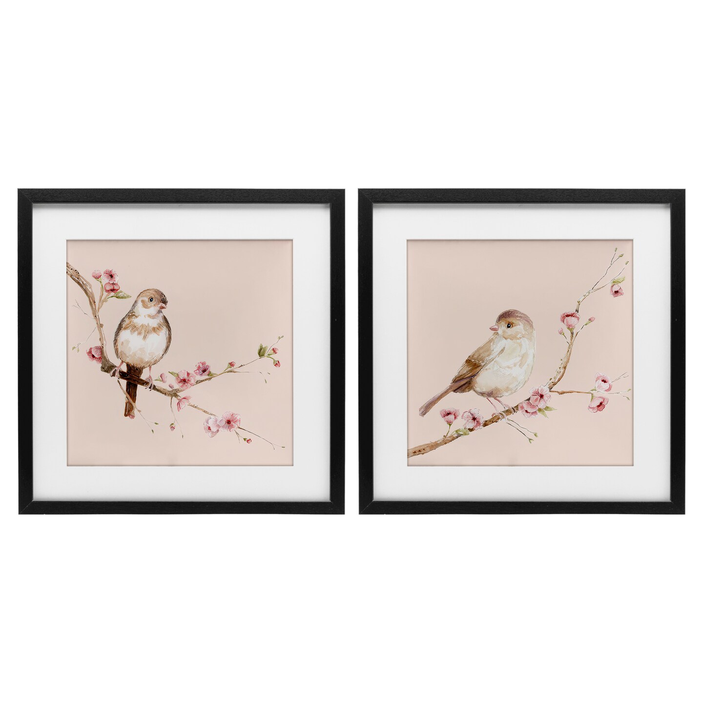 Stupell Industries Sweetest Brown Birds Branch 2pc Framed Print Under Glass Set, design by Lisa Wehmeyer