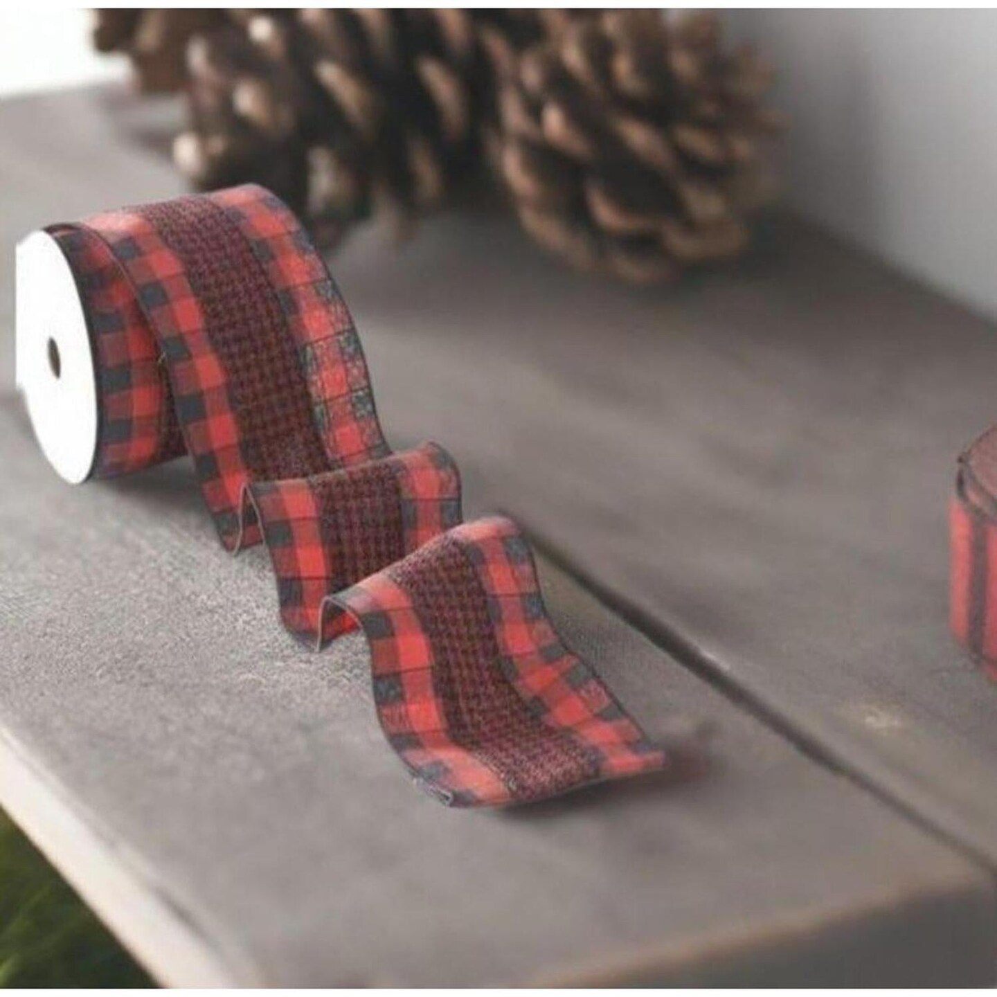 4" Houndstooth Checked Ribbon: Red & Black ( (10 Yards)