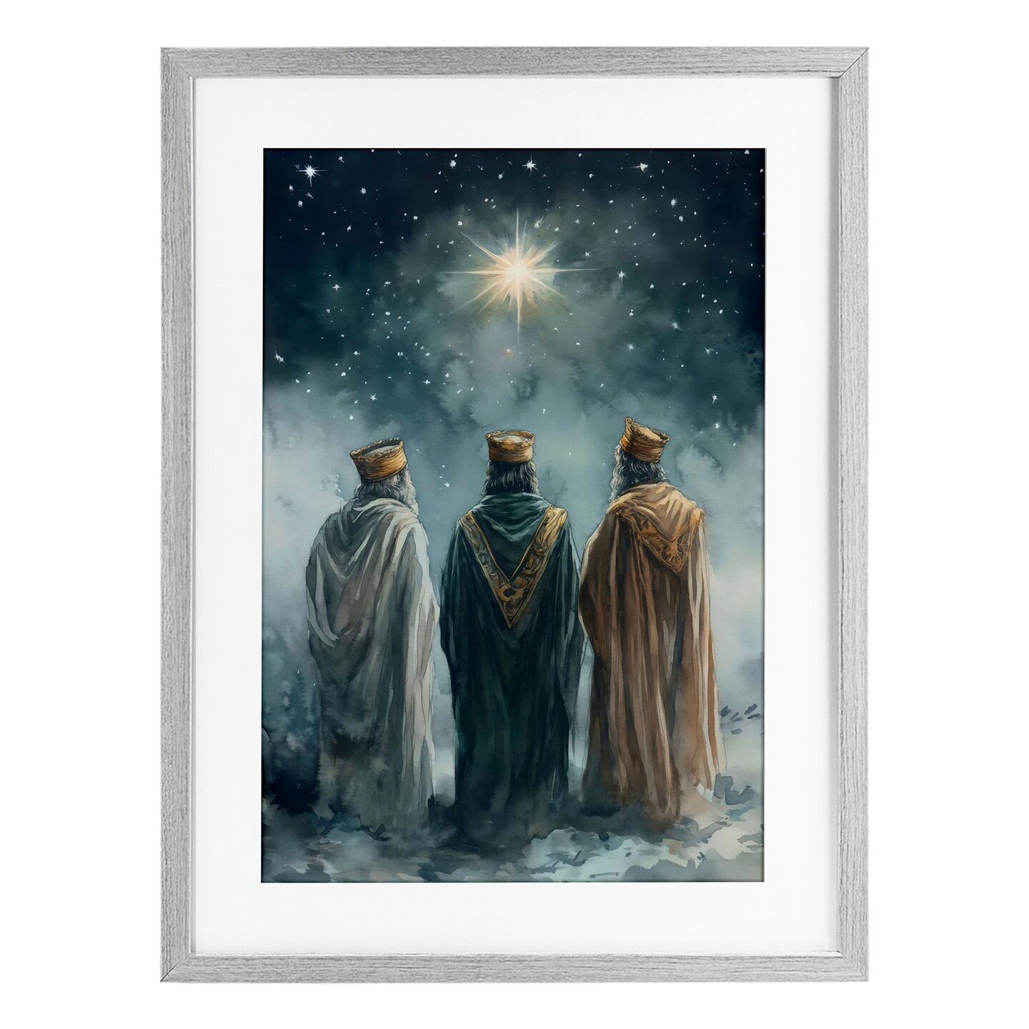 Stupell Industries Three Wise Men & North Star Framed Print Under Glass, design by Petal Prints Design