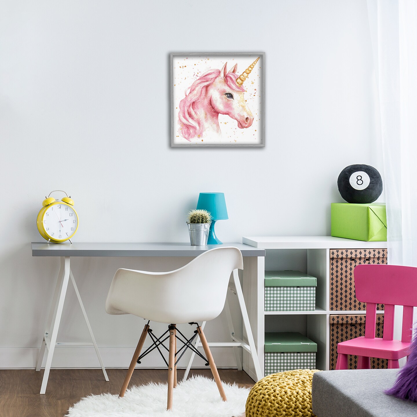 Stupell Industries Pink Unicorn with Paint Splatter Framed Giclee, design by Creative Studio