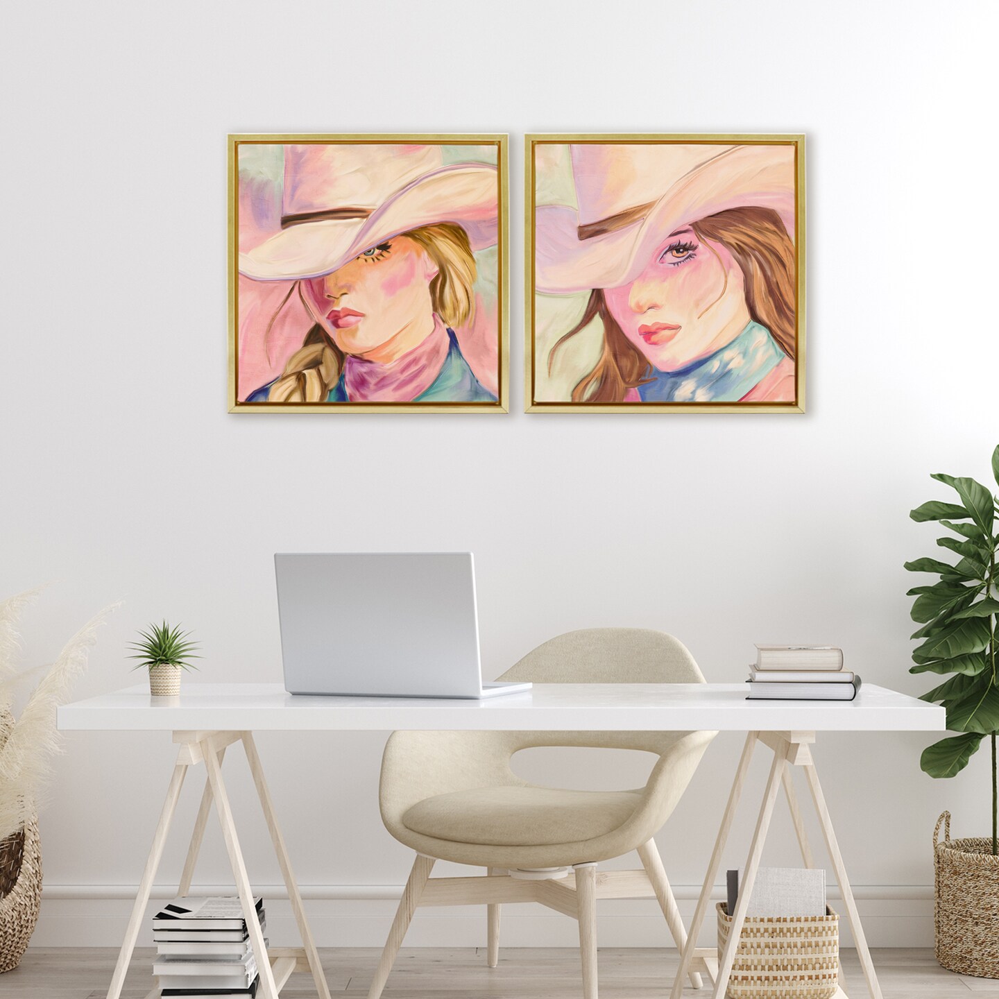 Stupell Industries Pastel Cowgirls Gazing 2pc Floating Frame Set, design by Kim Allen
