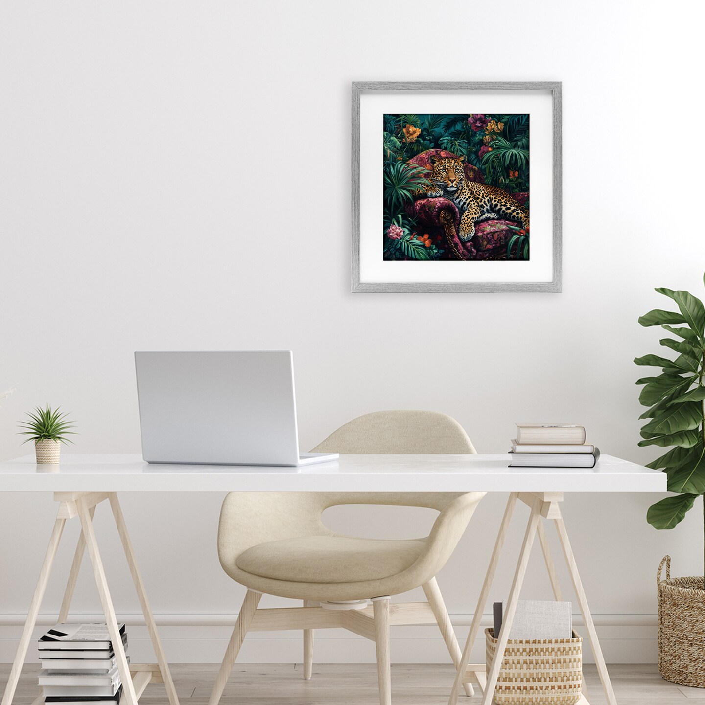 Stupell Industries Fashionable Leopard in Jungle Framed Print Under Glass, design by Petal Prints Design