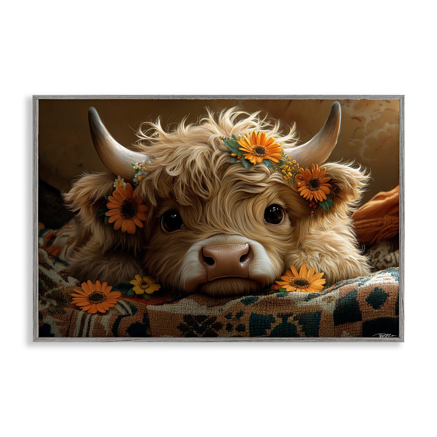 Stupell Industries Adorable Flower Bedecked Cattle Framed Giclee, design by Momart