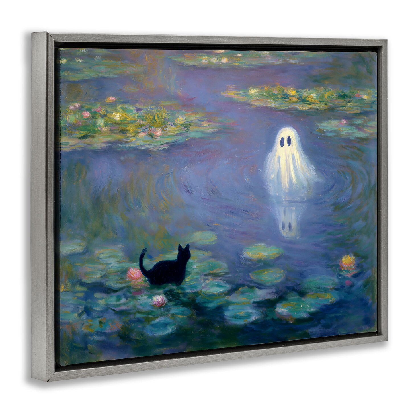 Stupell Industries Water Lilies with Ghost & Kitty Floating Frame, design by Arlington Prints