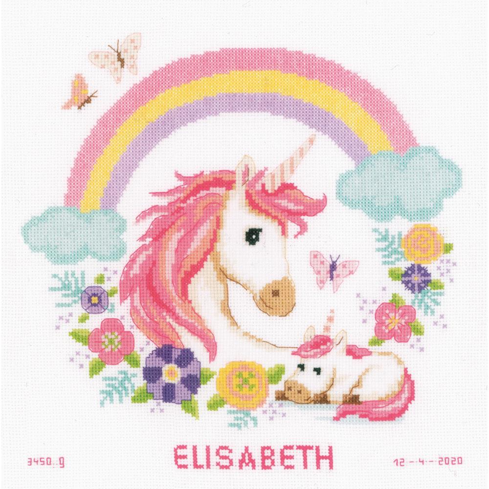 DIY Vervaco Mother and Baby Unicorn Birth Counted Cross Stitch Kit 11x11