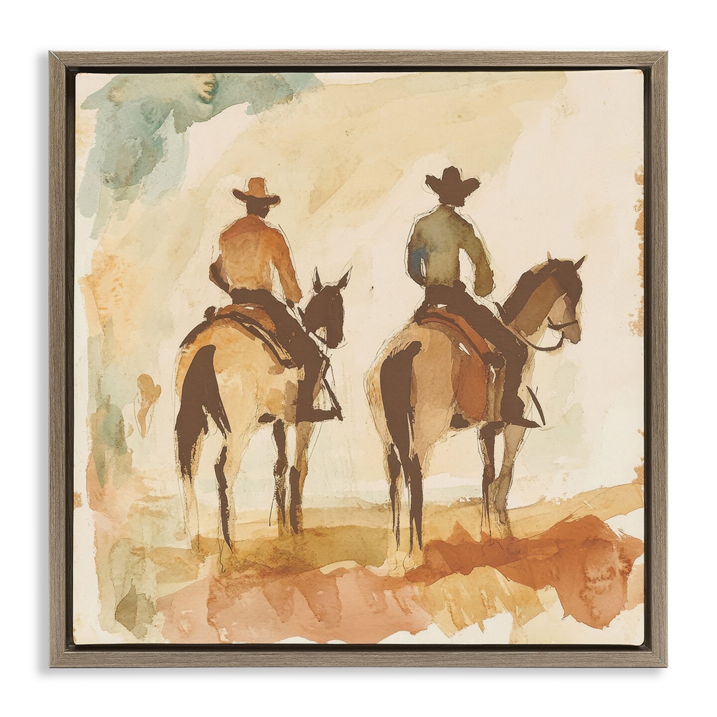 Stupell Industries Western Watercolor Cowboys Right Floating Frame, design by Petal Prints Design