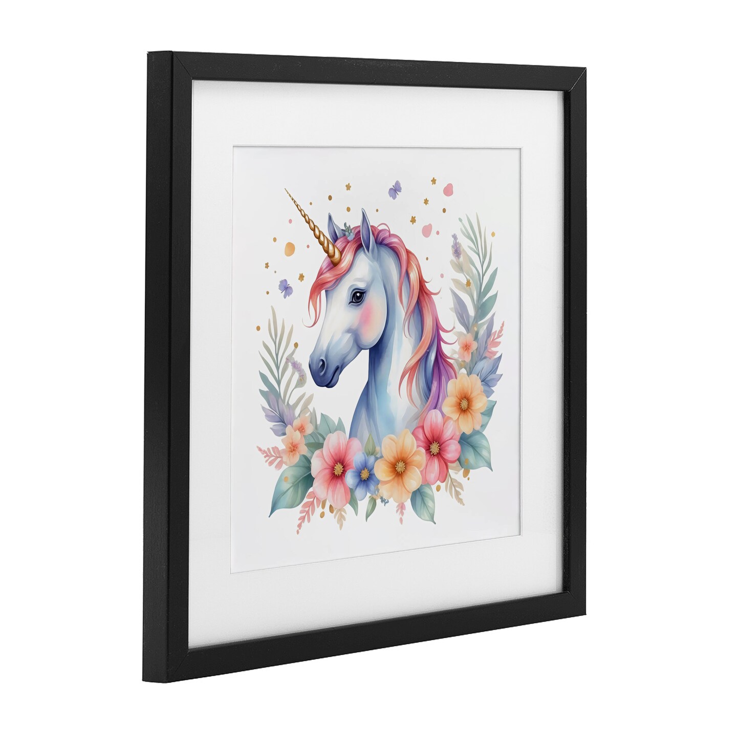 Stupell Industries Colorful Unicorn with Flowers Framed Print Under Glass, design by Creative Studio