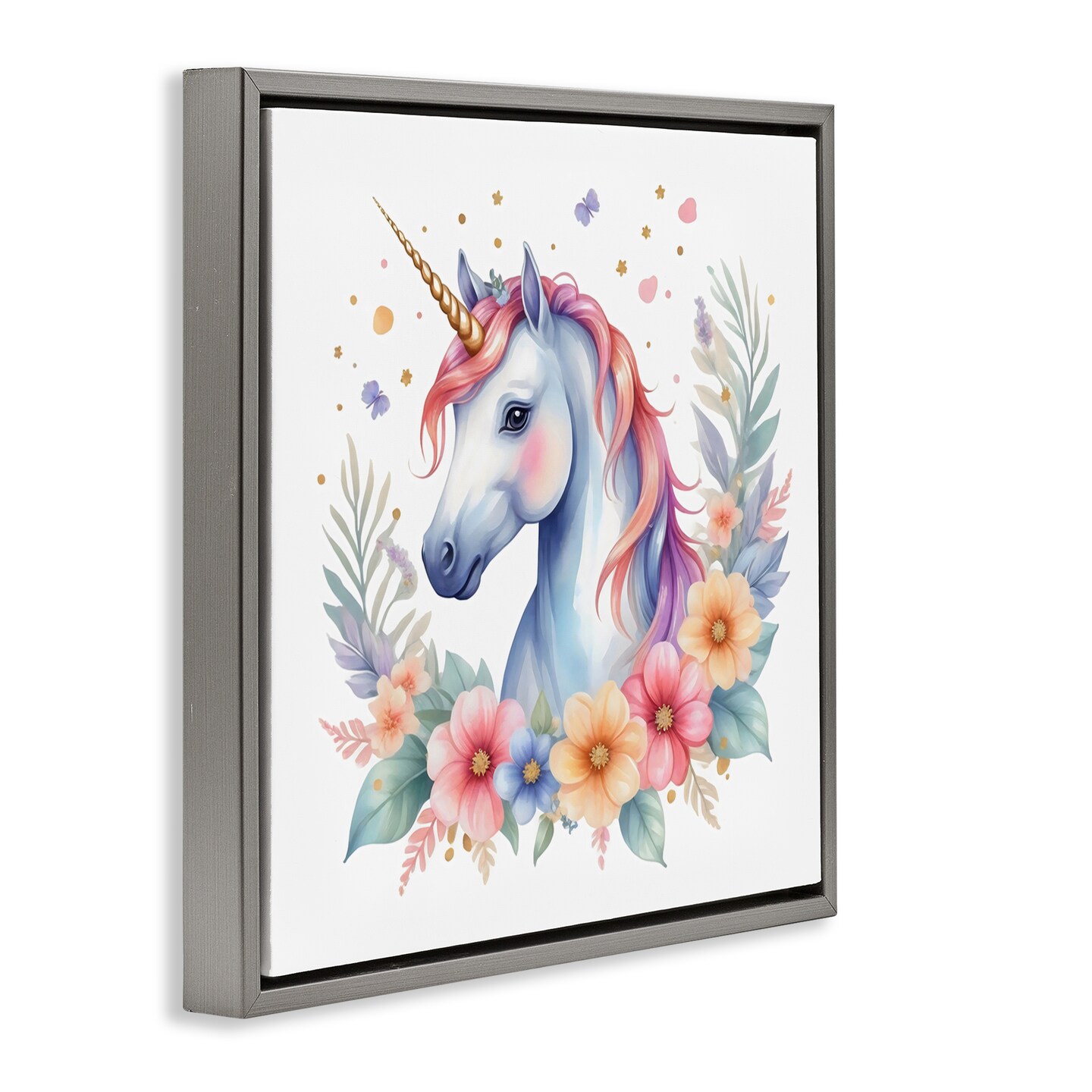 Stupell Industries Colorful Unicorn with Flowers Floating Frame, design by Creative Studio