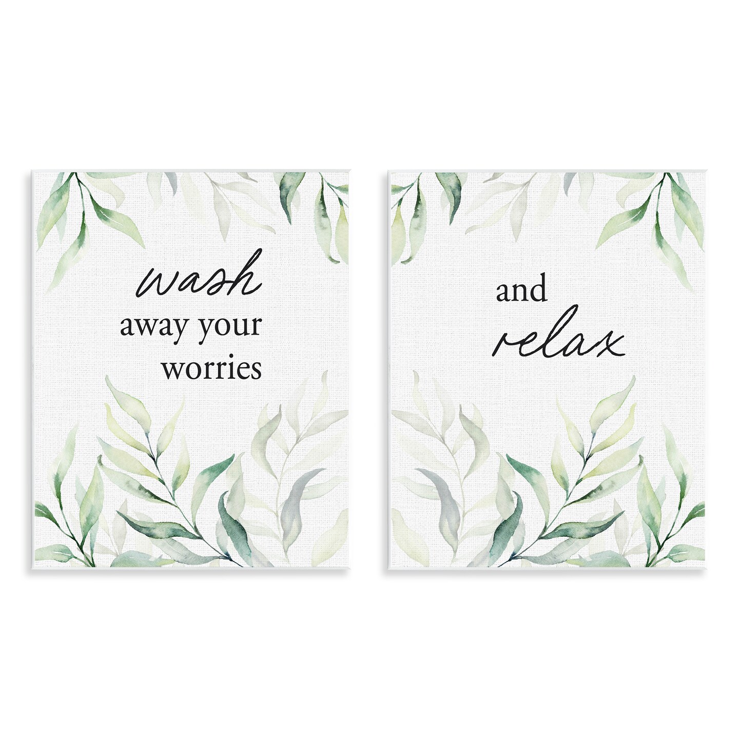 Stupell Industries Soothing Bathroom Greenery Words 2pc Wall Plaque Set, design by Lettered and Lined