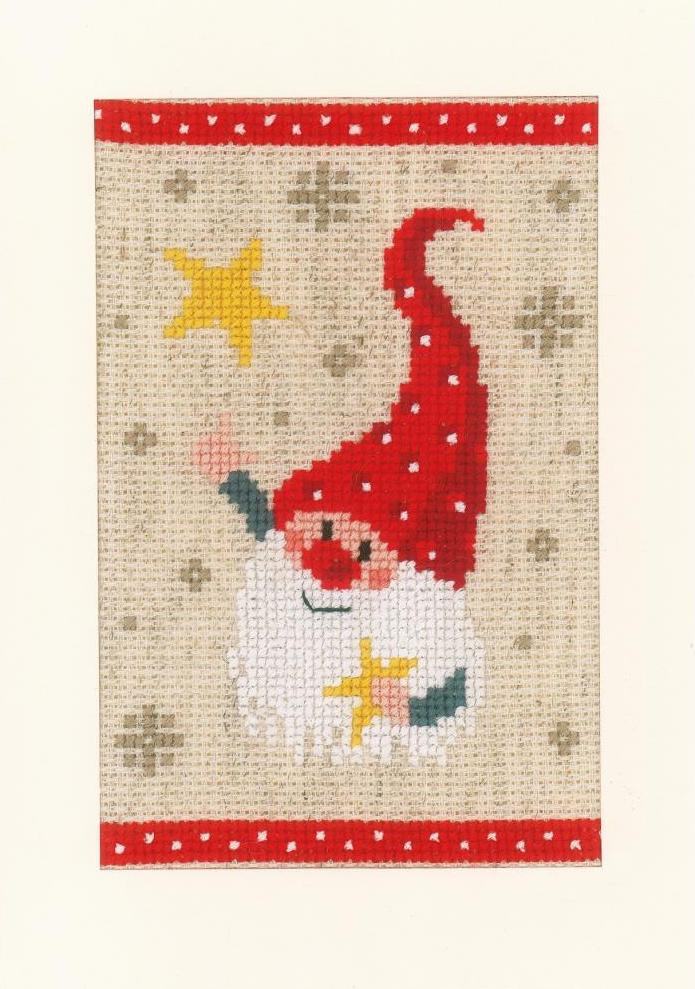 DIY Vervaco Christmas Cards Craft Gnomes Elves Santa Counted Cross Stitch Kit 1
