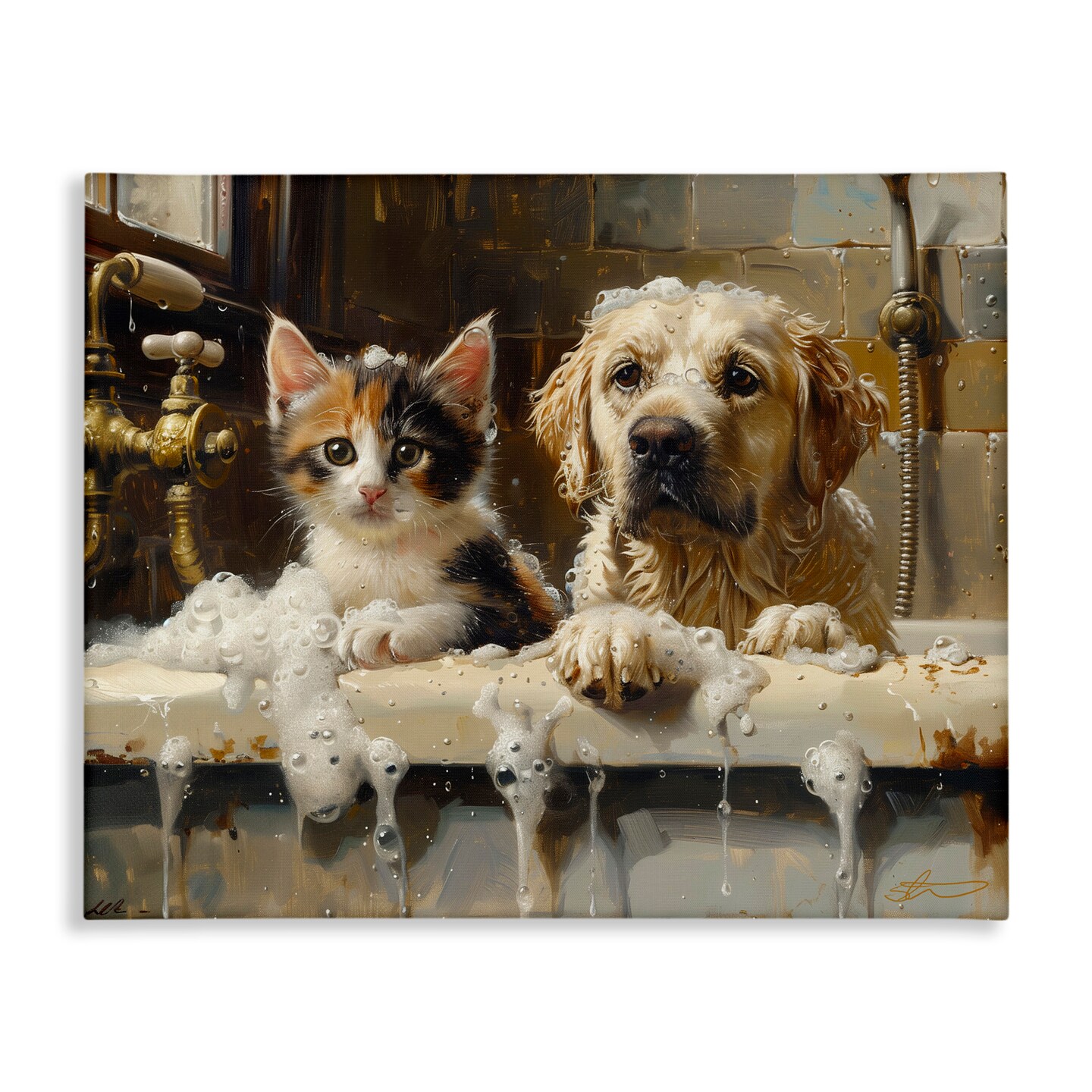 Stupell Industries Bath Buddies Cat & Dog Canvas, design by Shawna Stewart