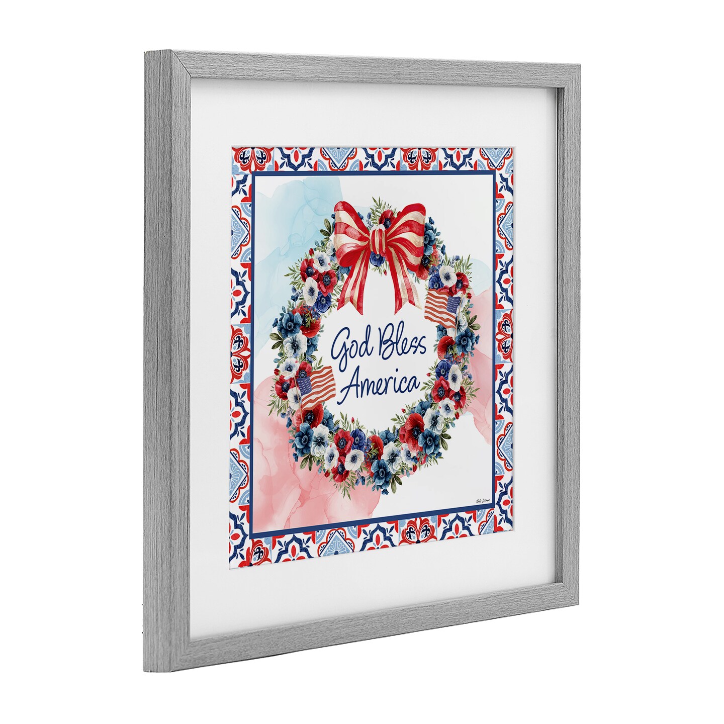 Stupell Industries God Bless America Wreath Framed Print Under Glass, design by Nicole DeCamp