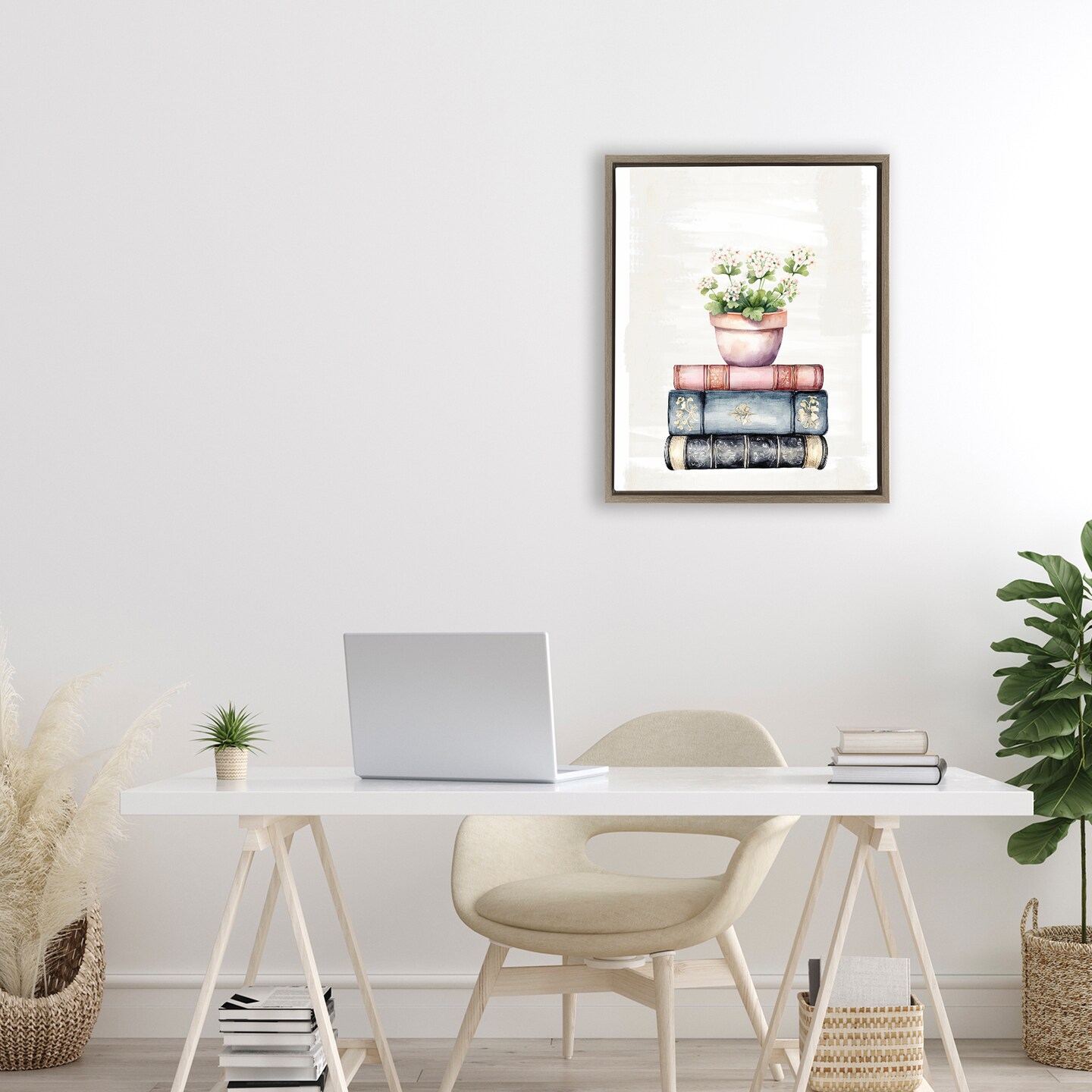 Stupell Industries Floral Stacks with Vintage Books Floating Frame, design by Kim Allen